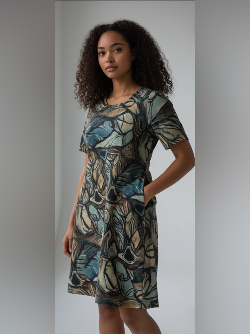 3 Potato Tunic Dress Abstract Print size XS/S with side pockets Oversized